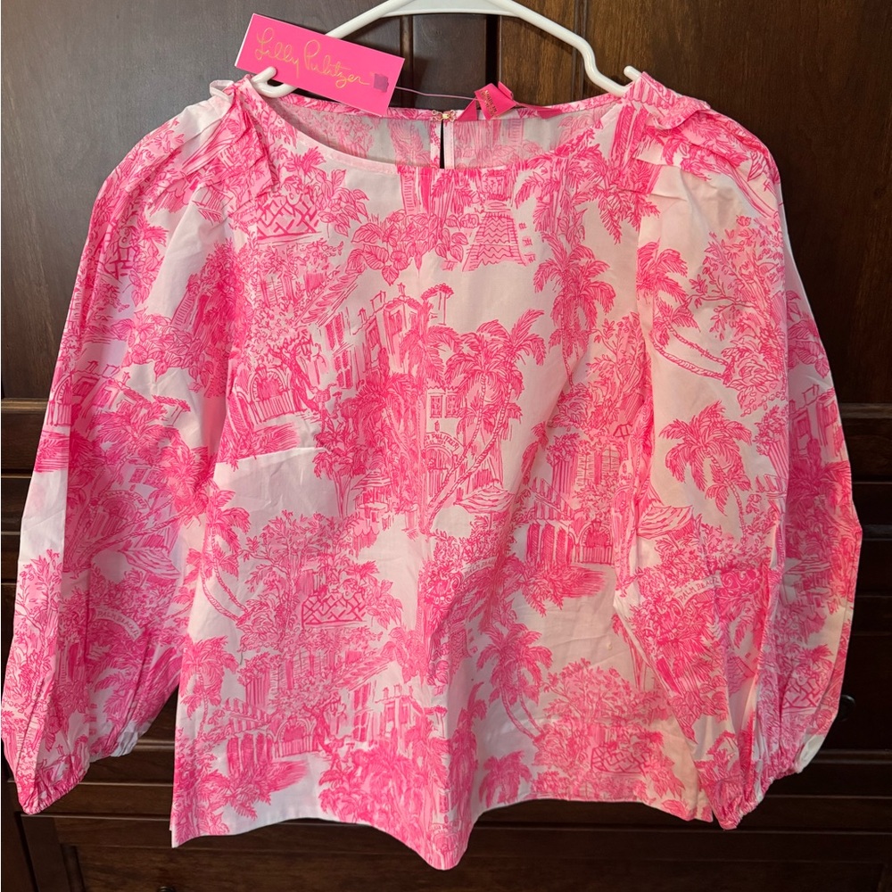 Lilly Pulitzer Pink and white toile blouse